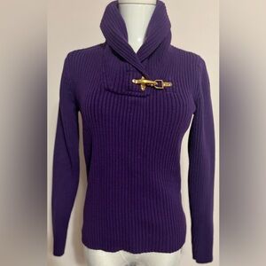 Ralph Lauren Purple Cowl Neck Sweater with Gold Buckle